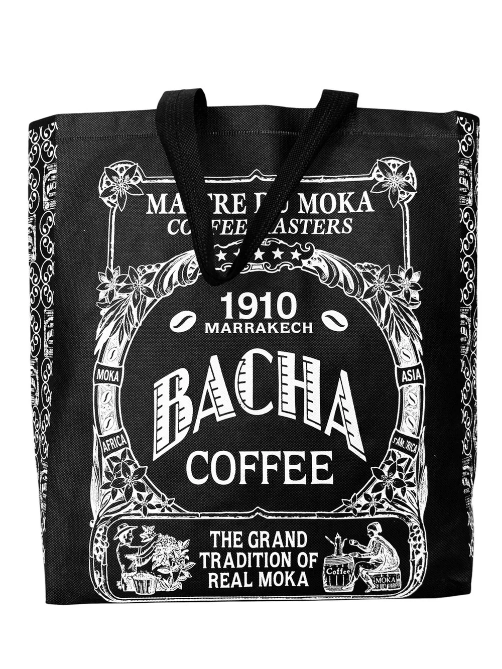 Bacha Coffee Non-Woven Fabric Shopping Tote Bag Black